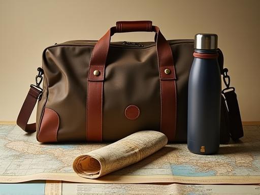 Reisetasche, Thermoskanne und Straßenkarte von MautSolutions